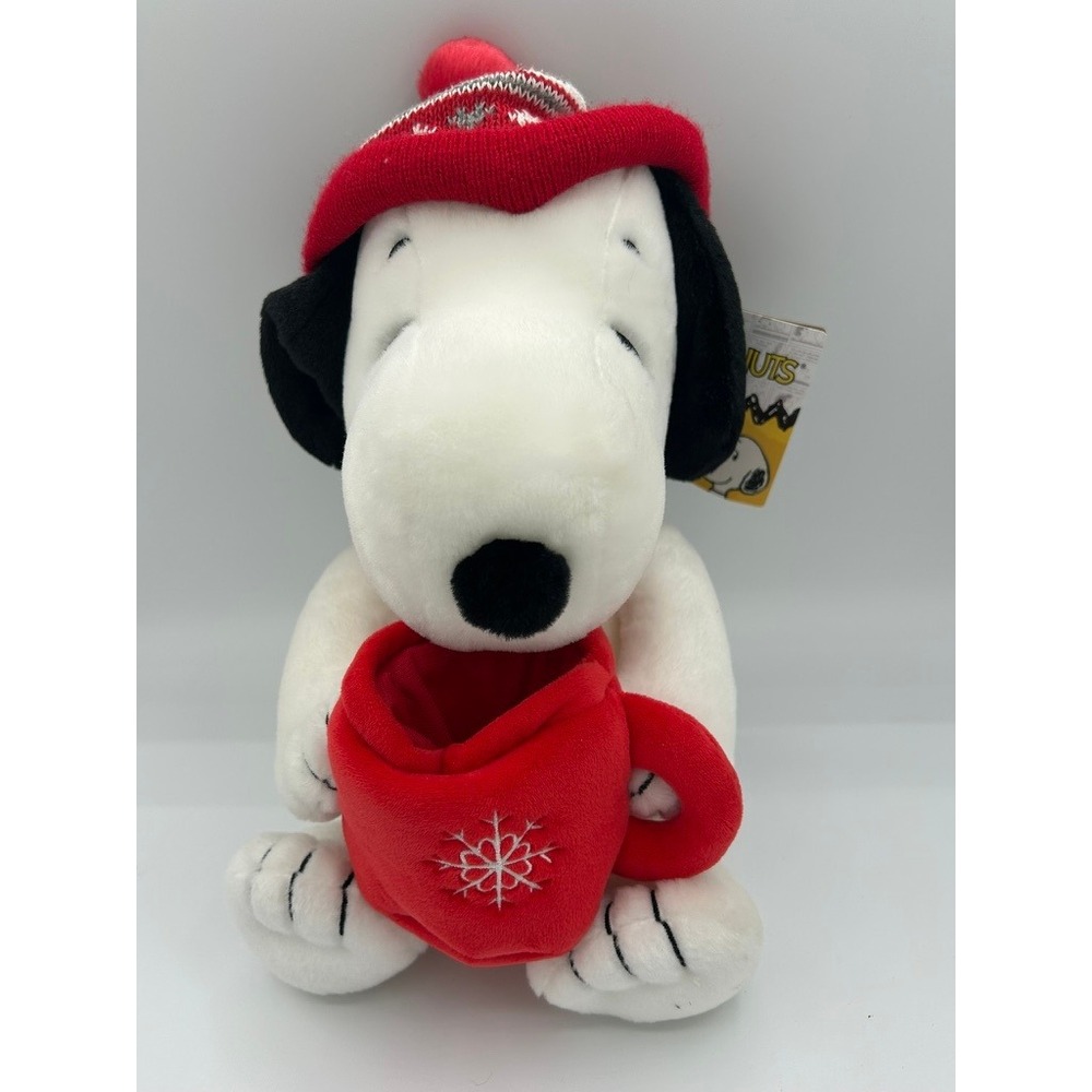 New Officially Licensed Aurora Peanuts Plush 12" Winter Hat Snoopy With Mug